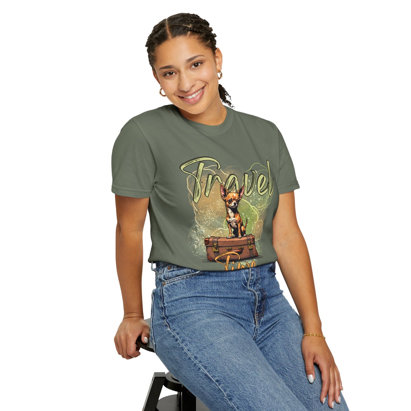 Travel Time Unisex Garment-Dyed T-Shirt - Cute Dog Design for Animal Lovers