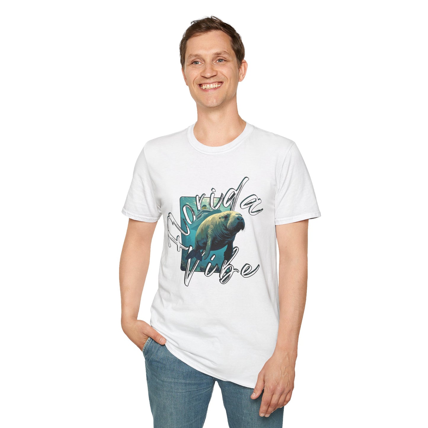 Florida Vibe Unisex Softstyle T-Shirt - Casual Beachwear Tee, manatee