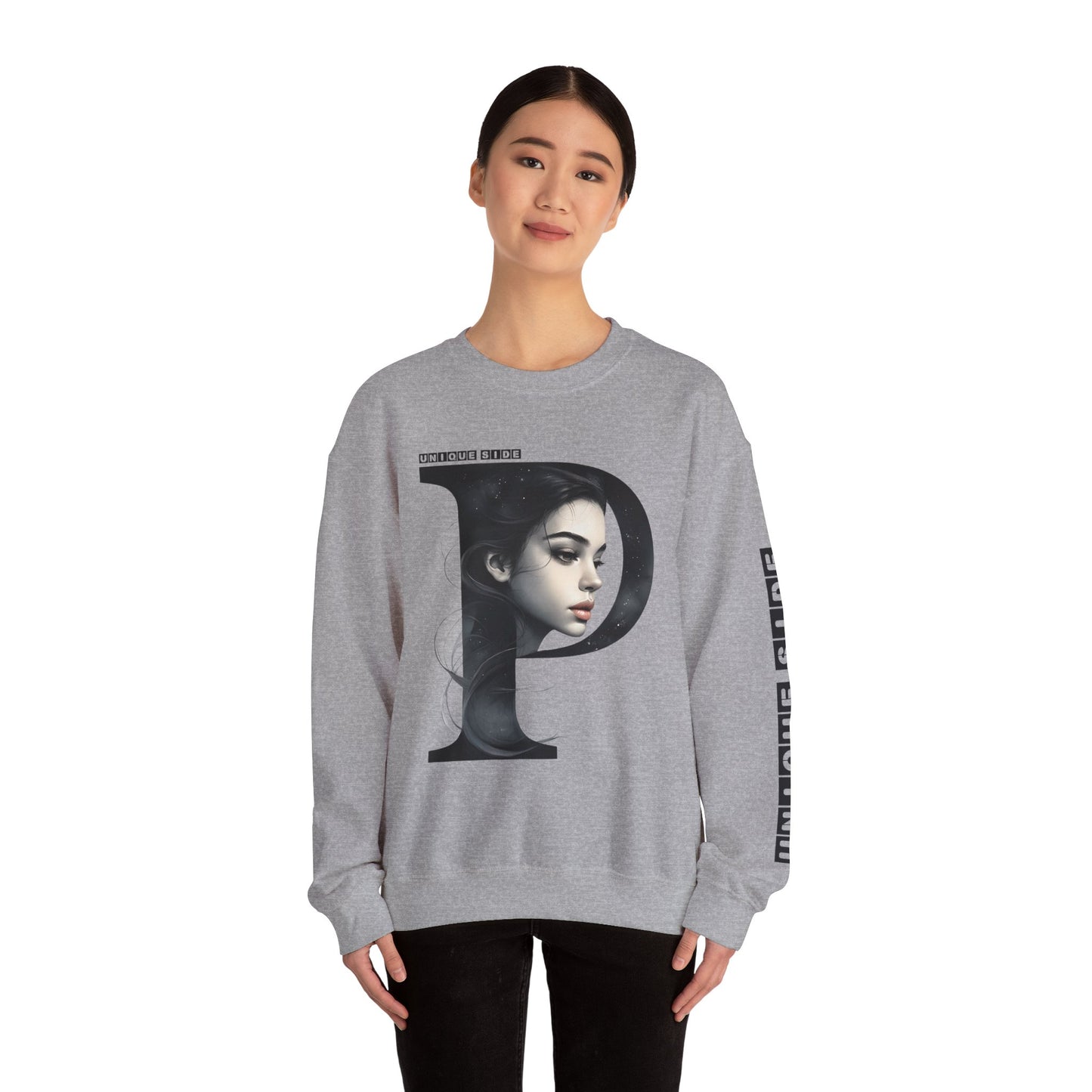 Letter P, Stylish Artistic Sweatshirt, Trendy Crewneck, Graphic Sweater, Cozy Unisex Top, Unique Gift for Art Lovers, Everyday Comfort