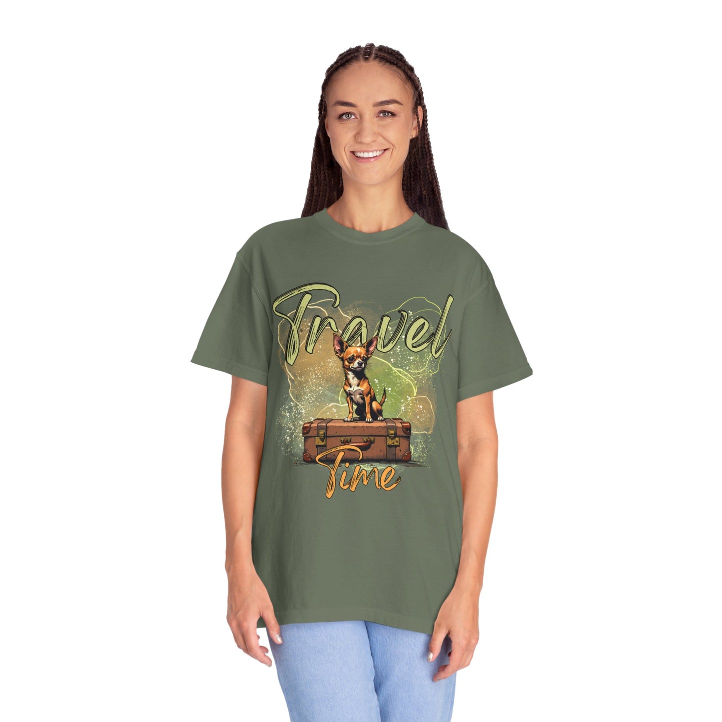Travel Time Unisex Garment-Dyed T-Shirt - Cute Dog Design for Animal Lovers