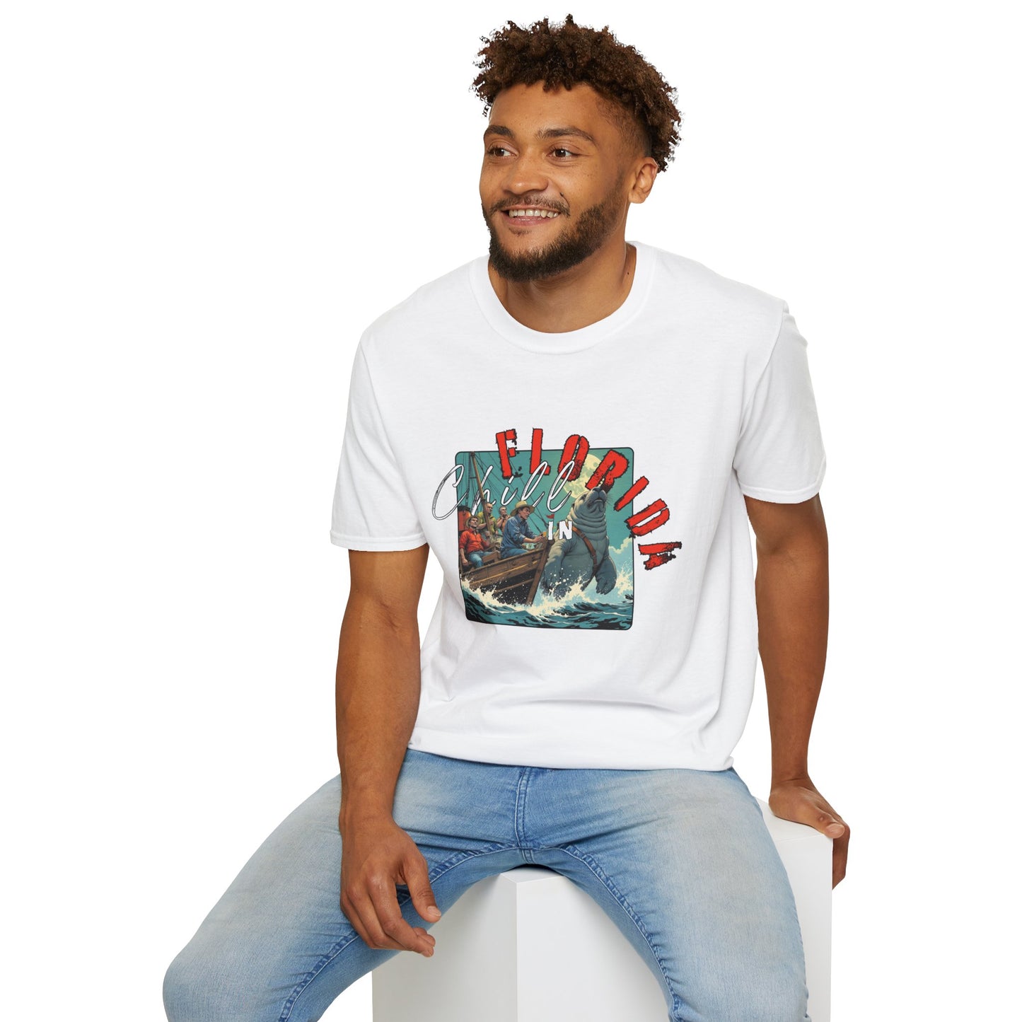 Florida Chill Unisex Softstyle T-Shirt | Vintage Beach Vibe Tee, manatee