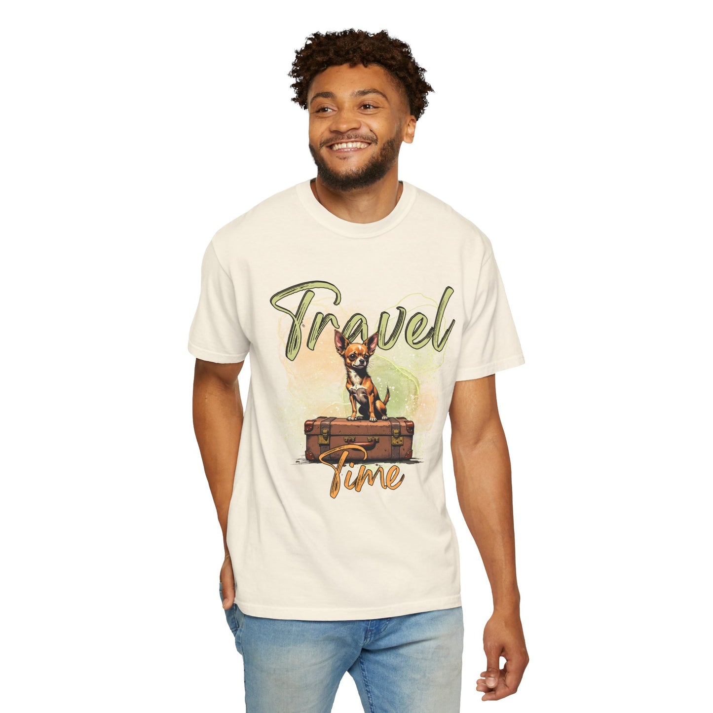 Travel Time Unisex Garment-Dyed T-Shirt - Cute Dog Design for Animal Lovers