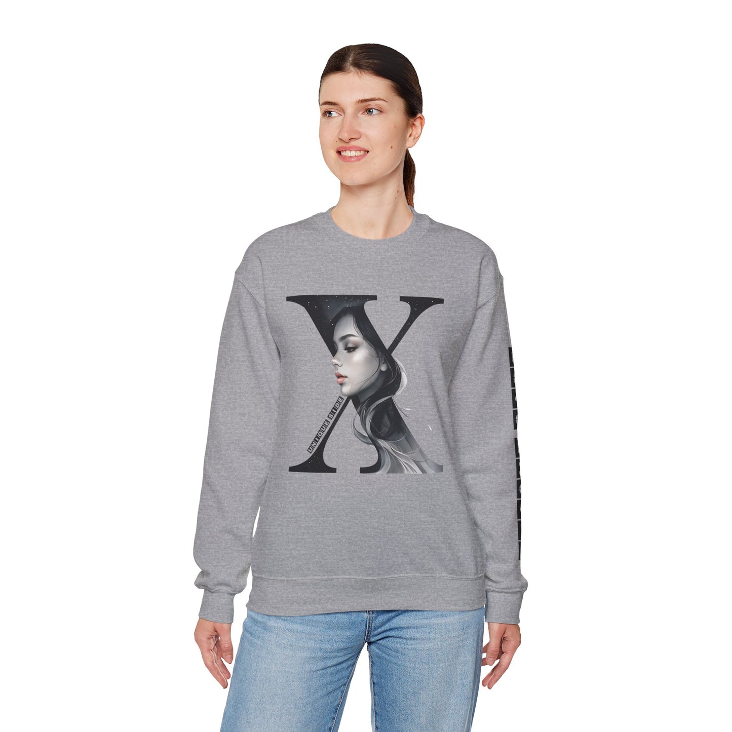 Letter X, Stylish Artistic Sweatshirt, Trendy Crewneck, Graphic Sweater, Cozy Unisex Top, Unique Gift for Art Lovers, Everyday Comfort