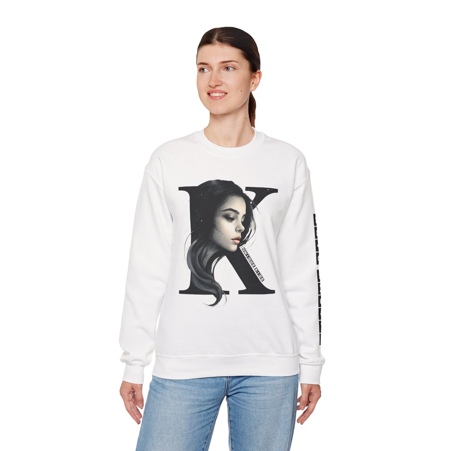 Letter K, Stylish Artistic Sweatshirt, Trendy Crewneck, Graphic Sweater, Cozy Unisex Top, Unique Gift for Art Lovers, Everyday Comfort