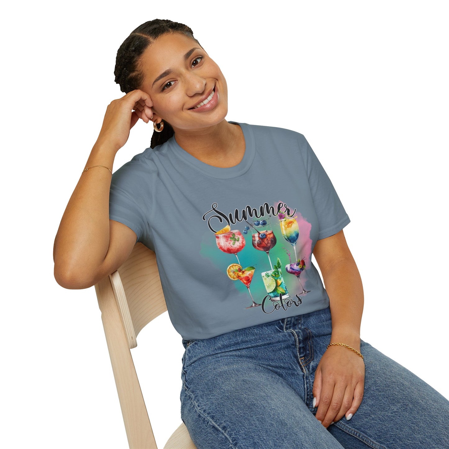 Summer Colors Cocktail T-Shirt, Unisex Tee, Fun Summer Wear, Gift for Cocktails Lovers, Beach Party Shirt, Vacation Top