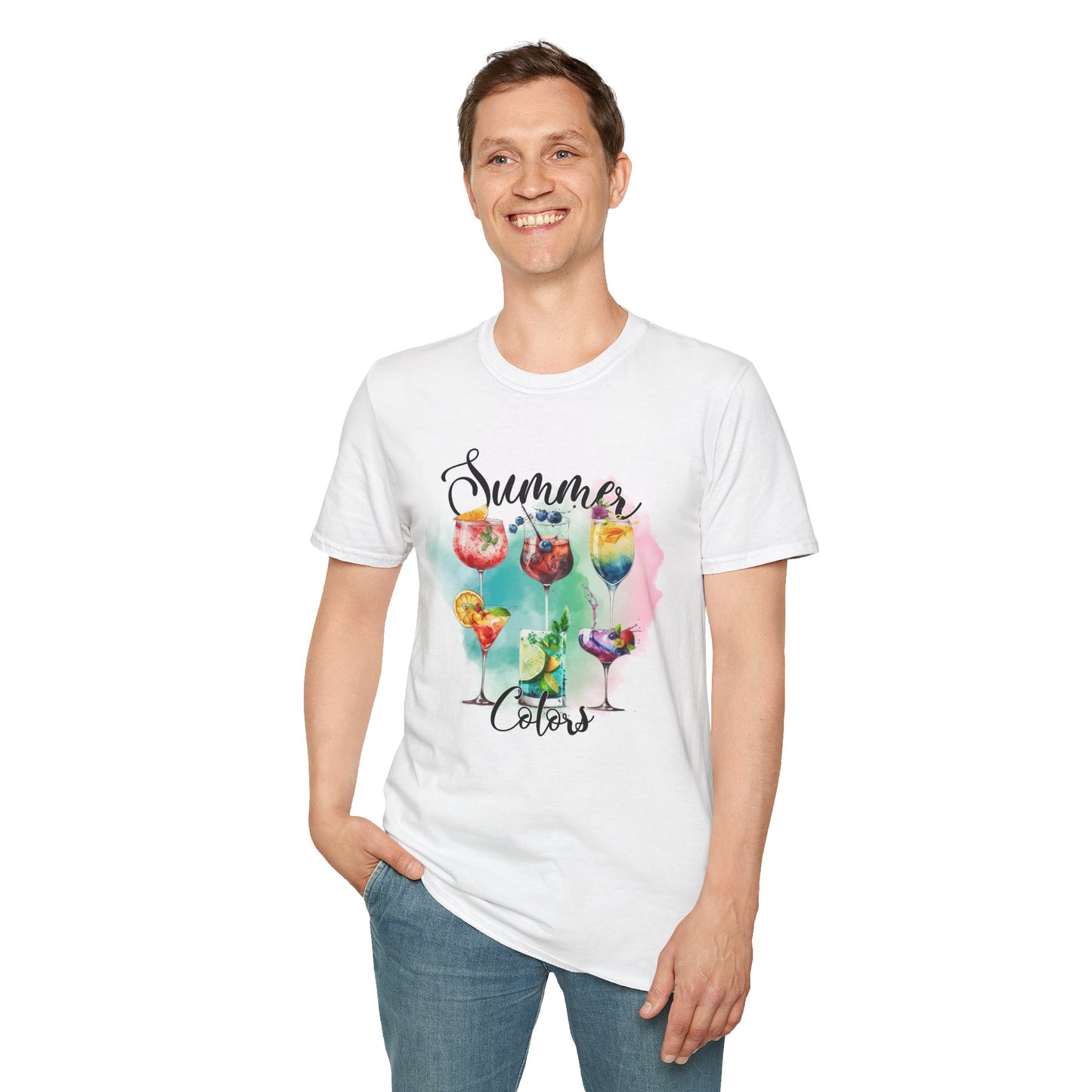 Summer Colors Cocktail T-Shirt, Unisex Tee, Fun Summer Wear, Gift for Cocktails Lovers, Beach Party Shirt, Vacation Top