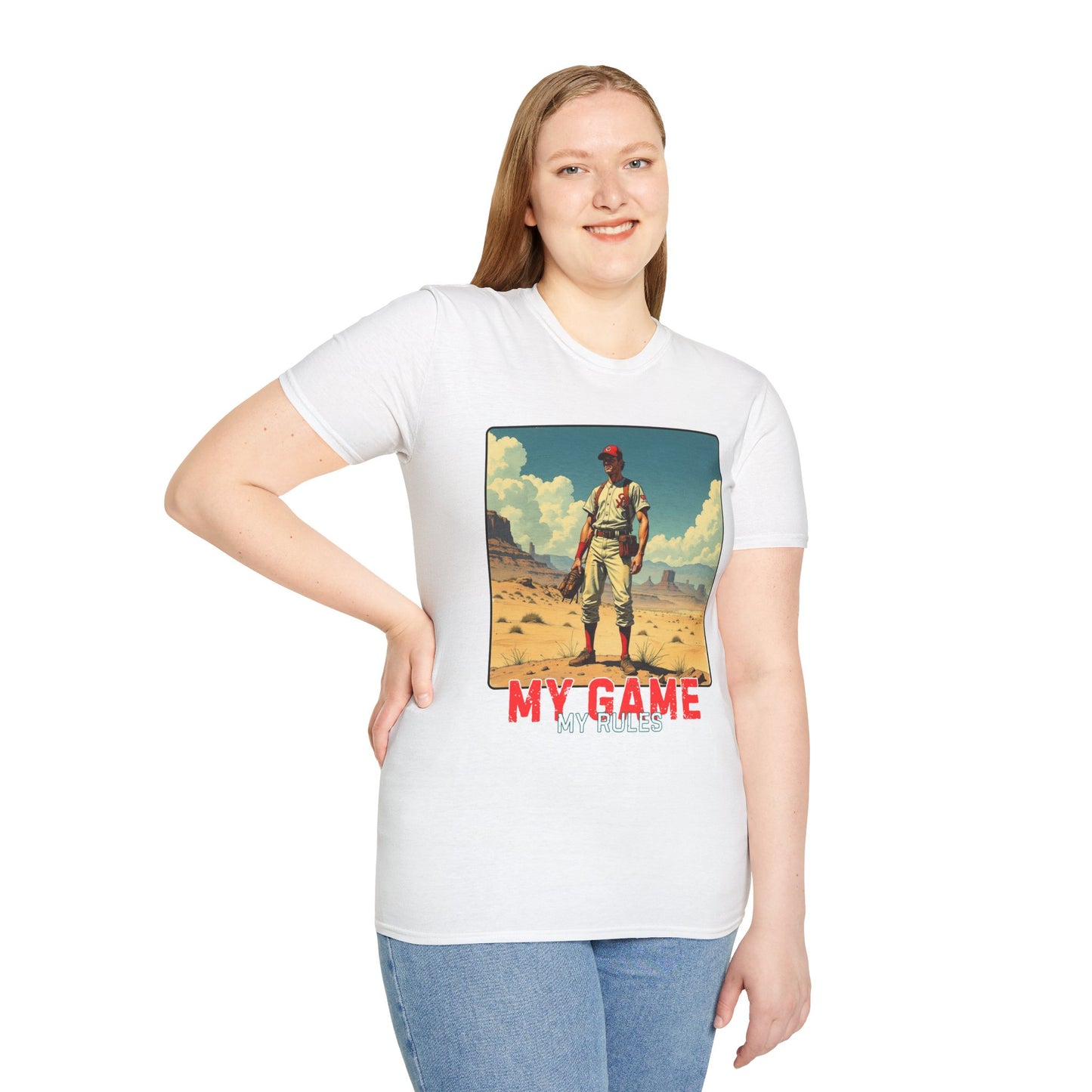 My Game My Rules Unisex Softstyle T-Shirt - Vintage Baseball Graphic Tee, sport, baseball