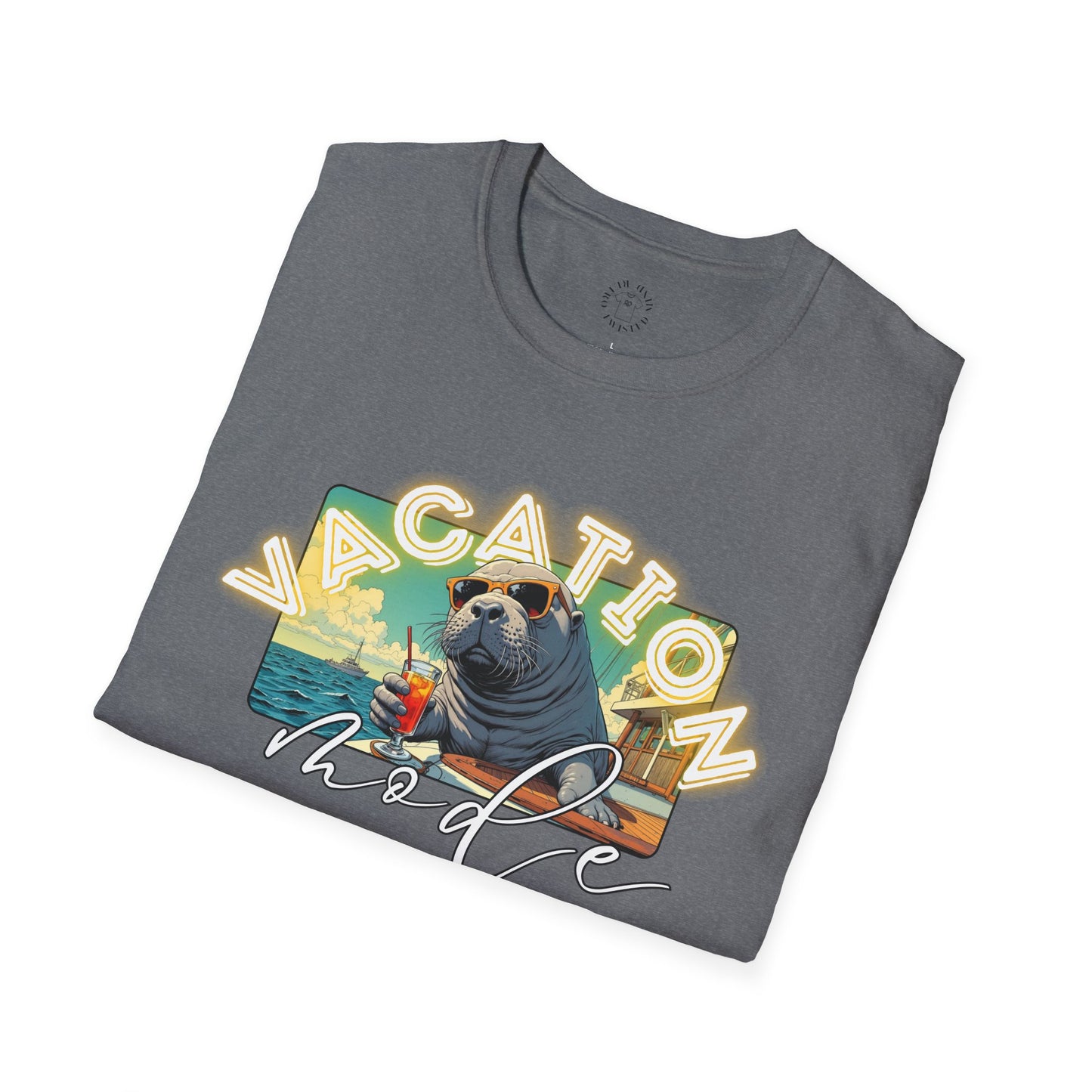 Funny Vacation Mode Unisex Softstyle T-Shirt, manatee
