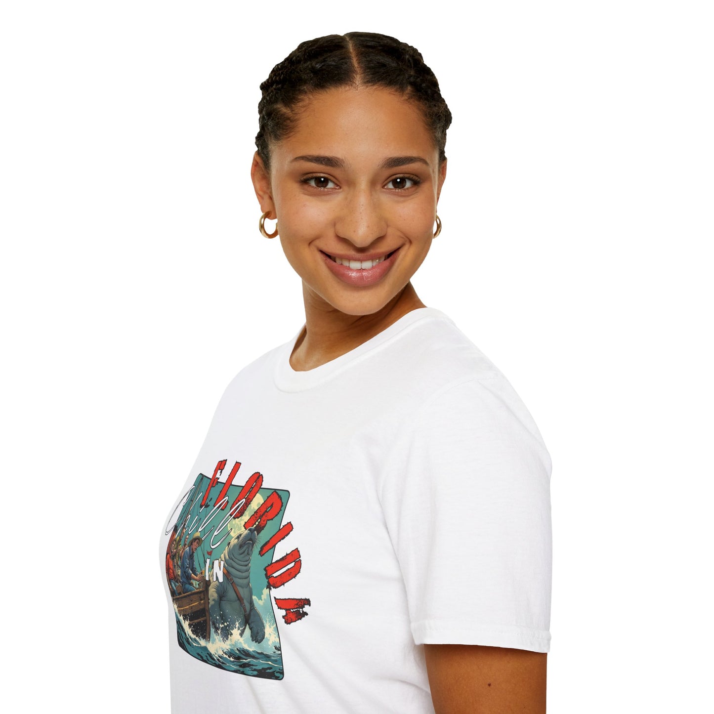 Florida Chill Unisex Softstyle T-Shirt | Vintage Beach Vibe Tee, manatee