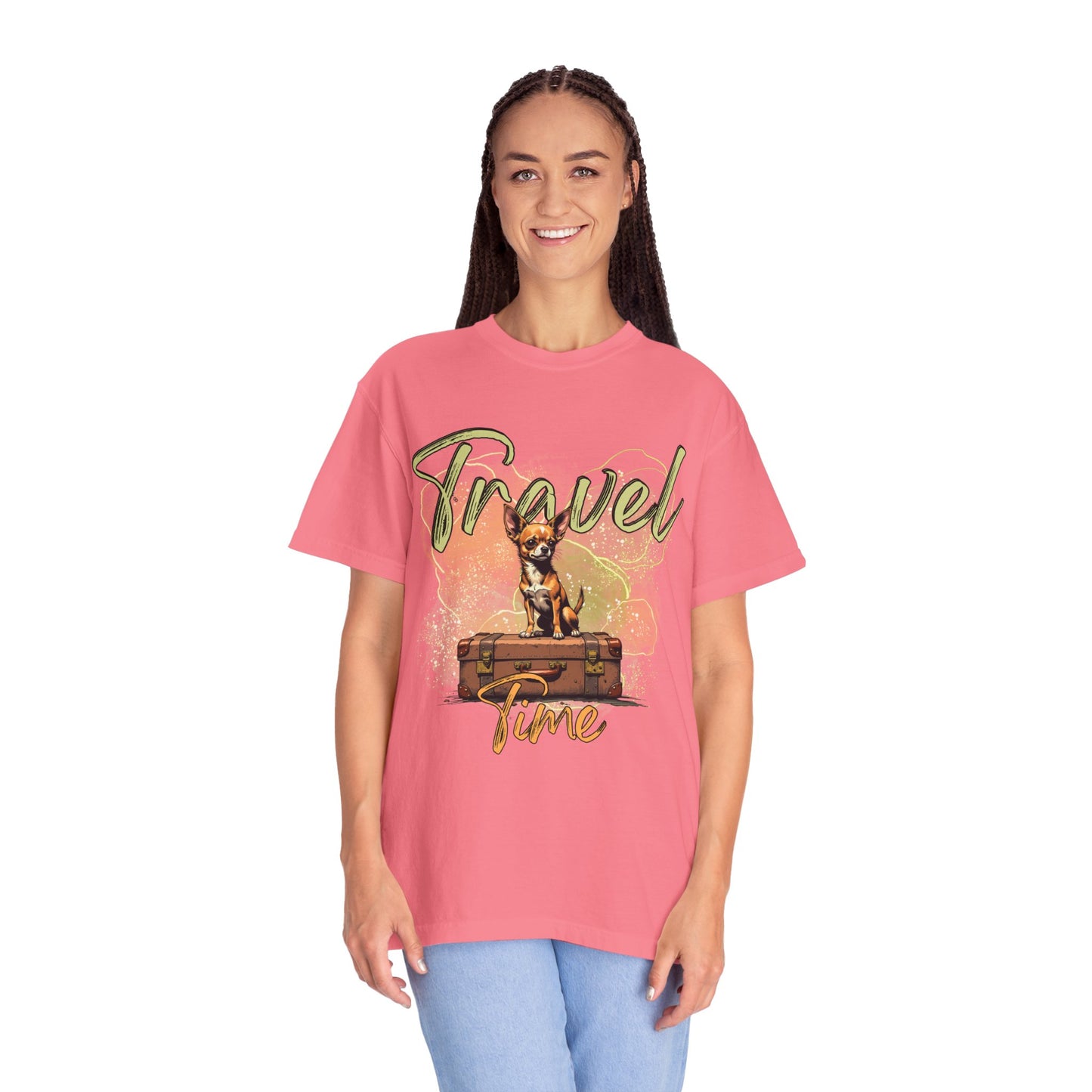 Travel Time Unisex Garment-Dyed T-Shirt - Cute Dog Design for Animal Lovers