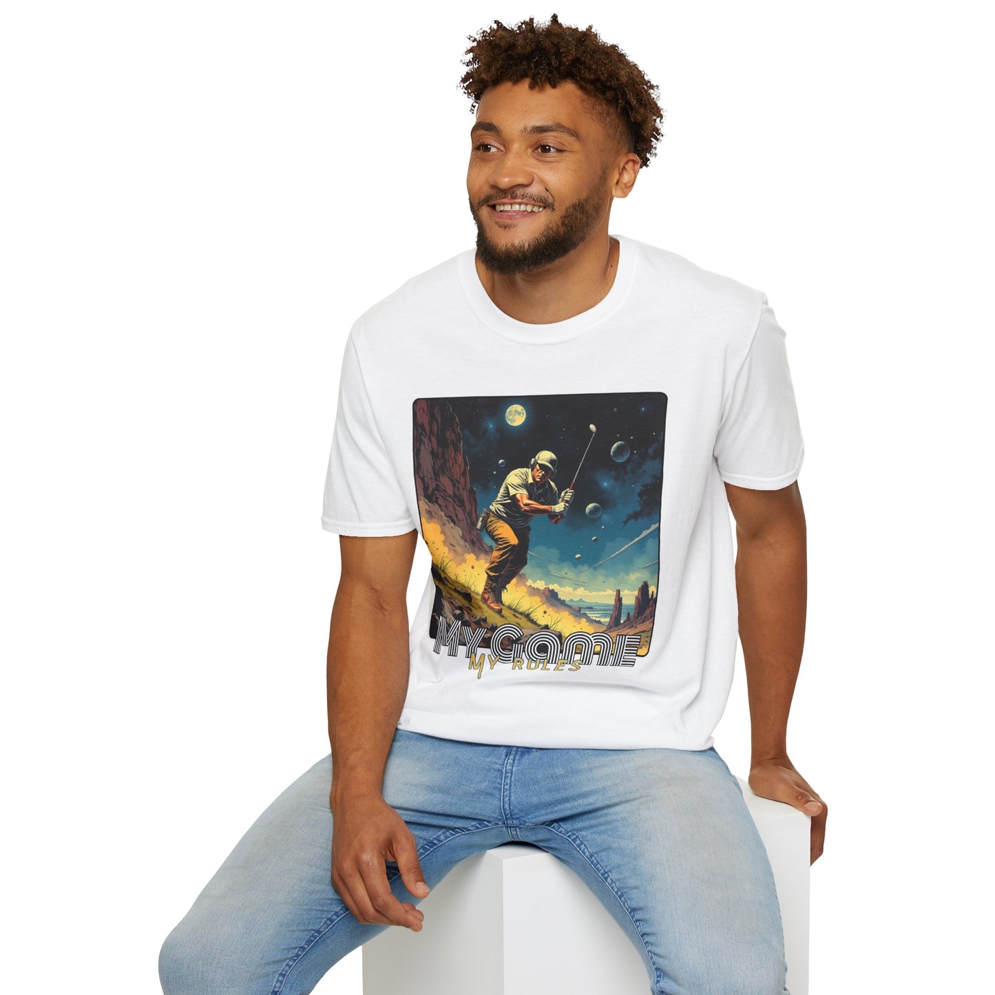 My Game, My Rules Unisex Softstyle T-Shirt - Retro Space Design, golf ,sport