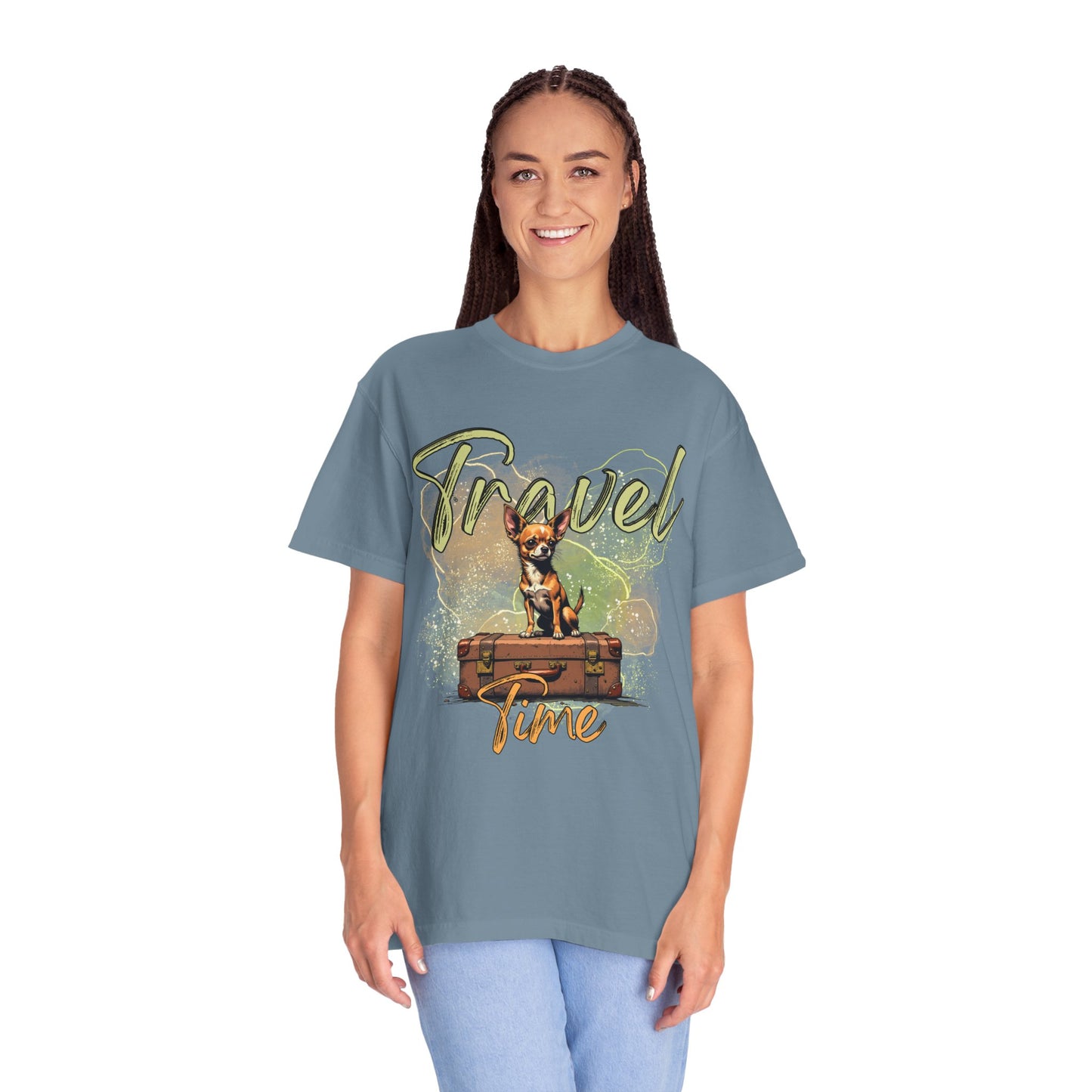 Travel Time Unisex Garment-Dyed T-Shirt - Cute Dog Design for Animal Lovers