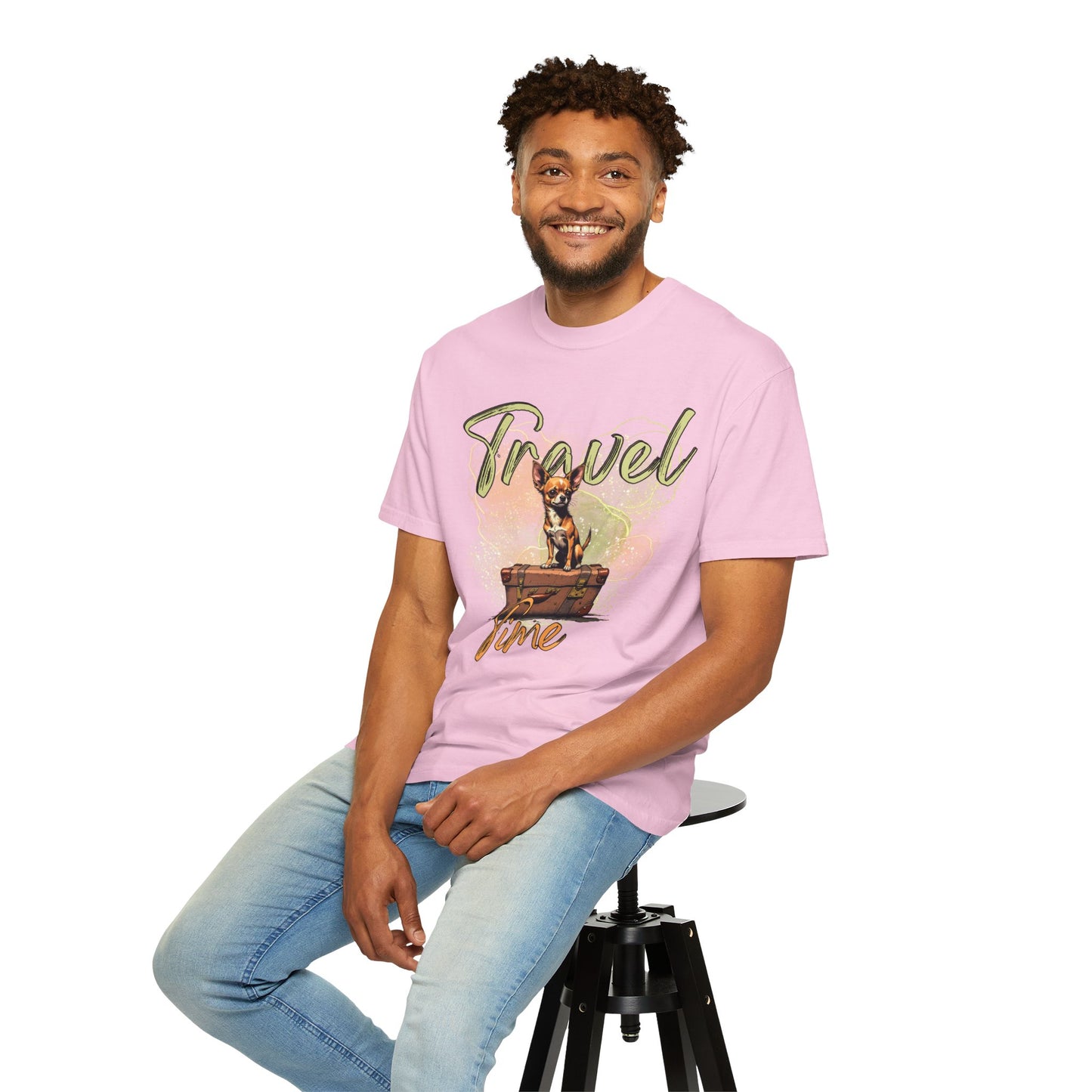 Travel Time Unisex Garment-Dyed T-Shirt - Cute Dog Design for Animal Lovers