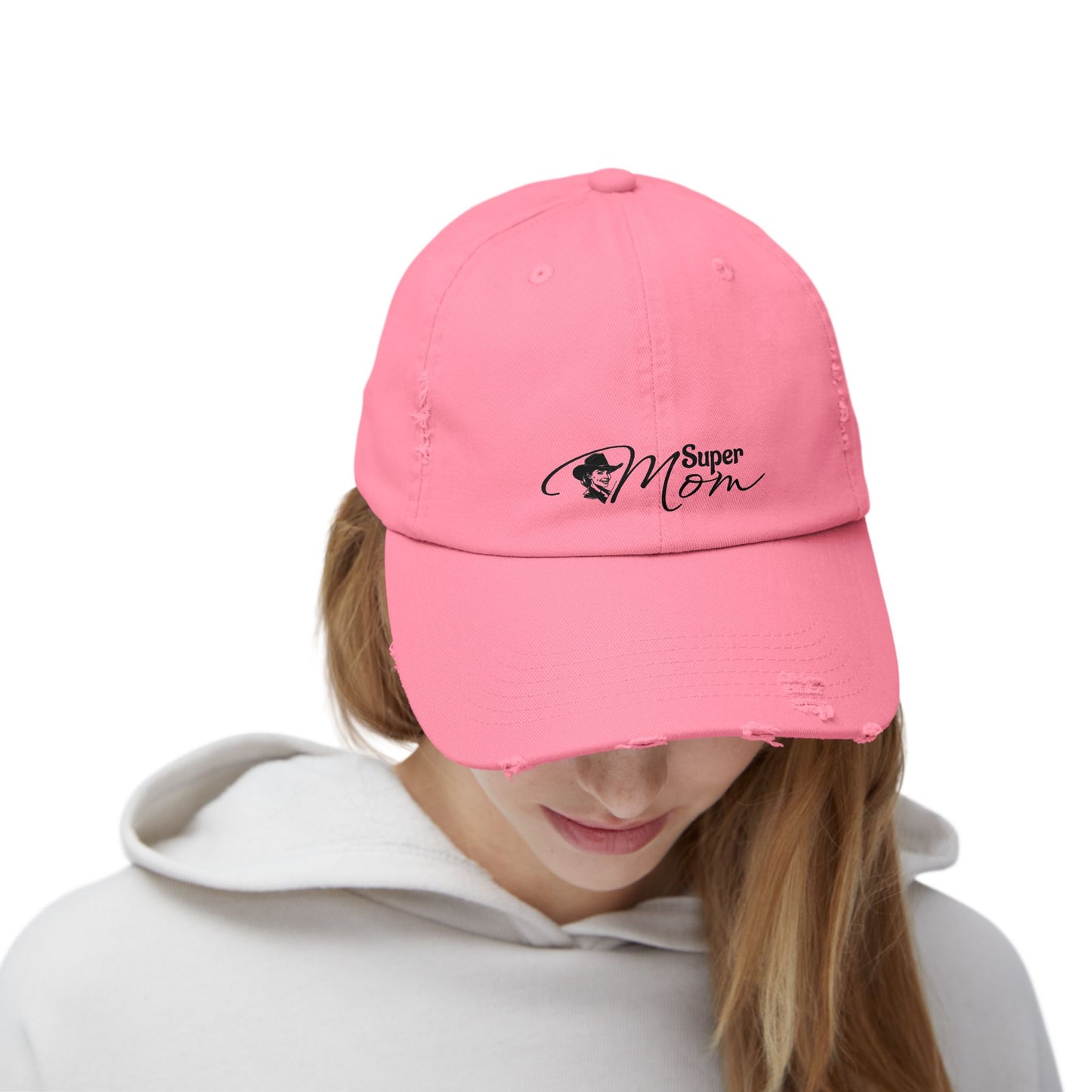Super Mom Unisex Distressed Cap, Casual Hat for Moms, Gift for Mother's Day, Everyday Wear, Relaxed Style