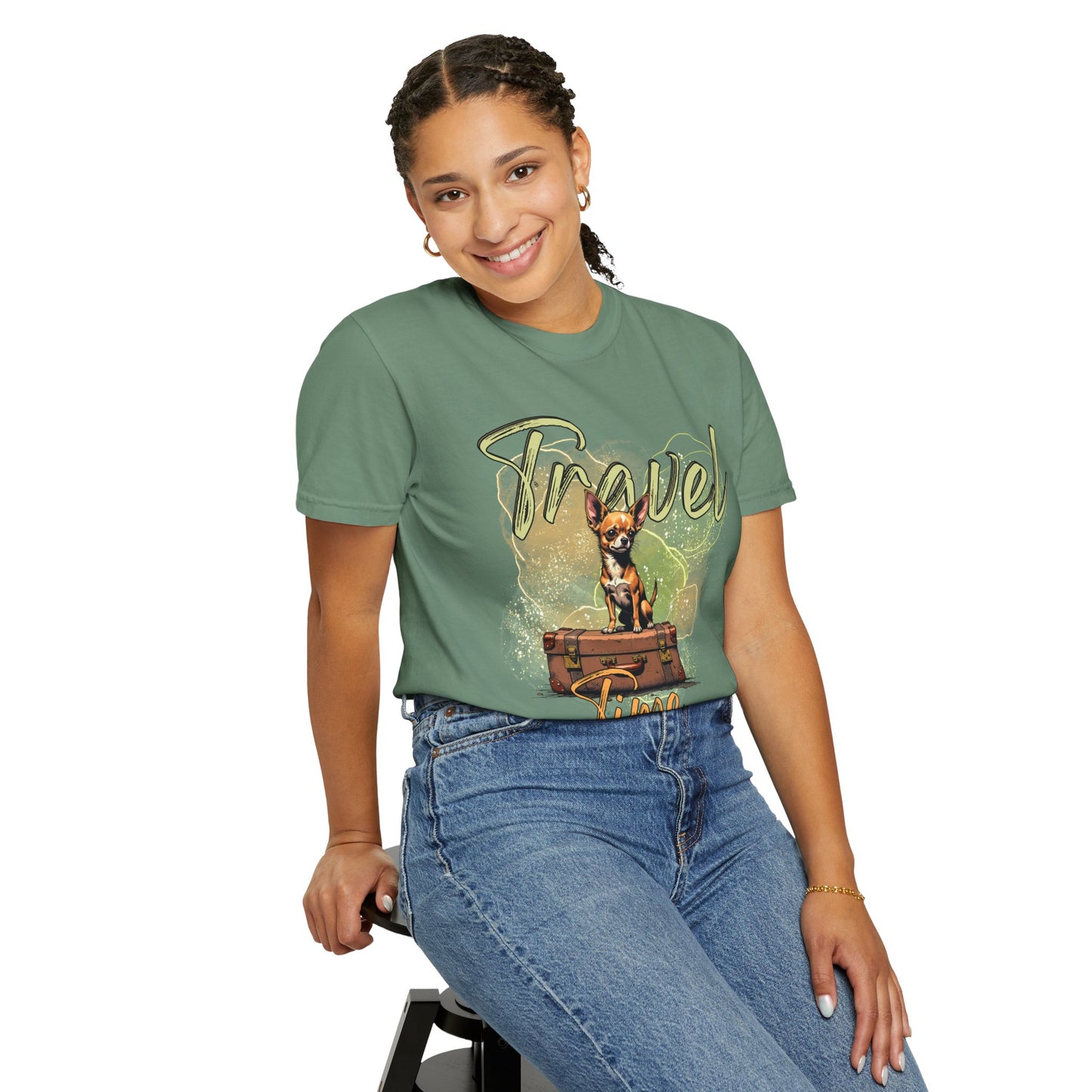 Travel Time Unisex Garment-Dyed T-Shirt - Cute Dog Design for Animal Lovers