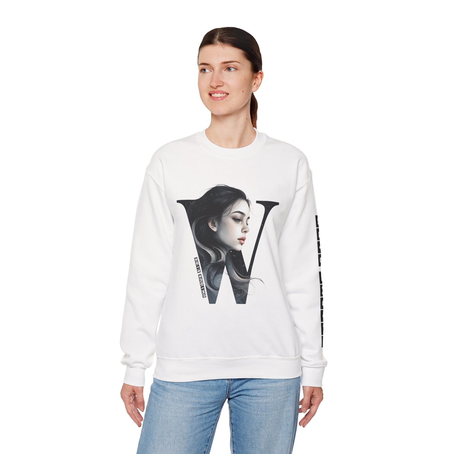 Letter W, Stylish Artistic Sweatshirt, Trendy Crewneck, Graphic Sweater, Cozy Unisex Top, Unique Gift for Art Lovers, Everyday Comfort