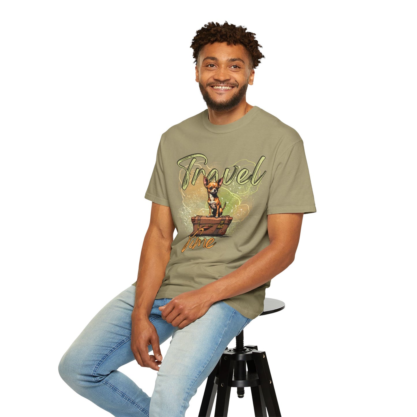 Travel Time Unisex Garment-Dyed T-Shirt - Cute Dog Design for Animal Lovers