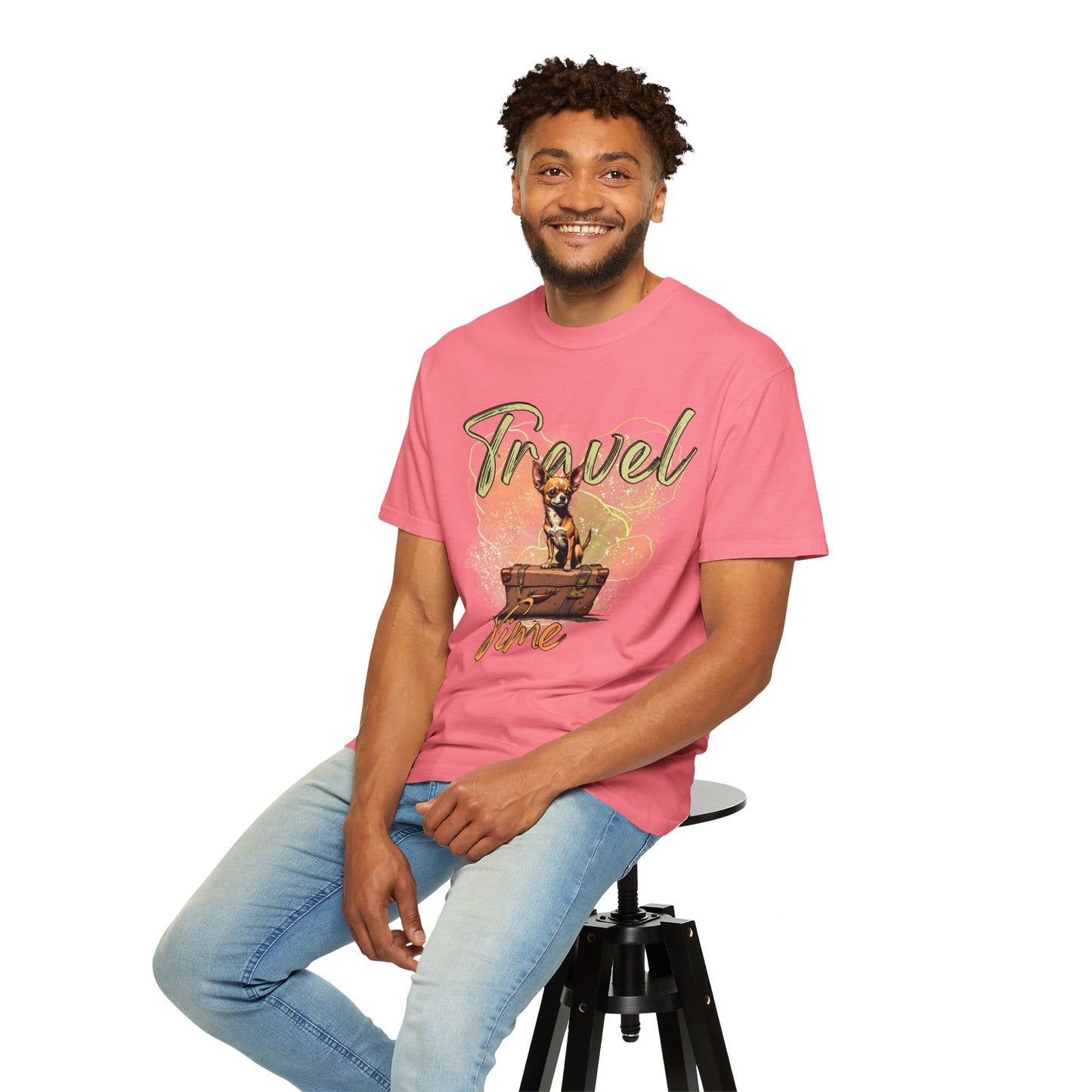 Travel Time Unisex Garment-Dyed T-Shirt - Cute Dog Design for Animal Lovers