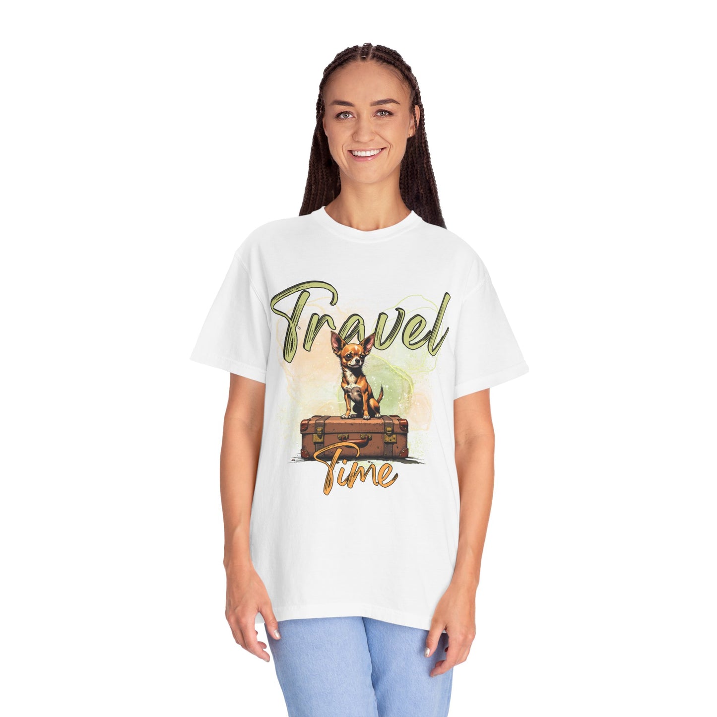 Travel Time Unisex Garment-Dyed T-Shirt - Cute Dog Design for Animal Lovers