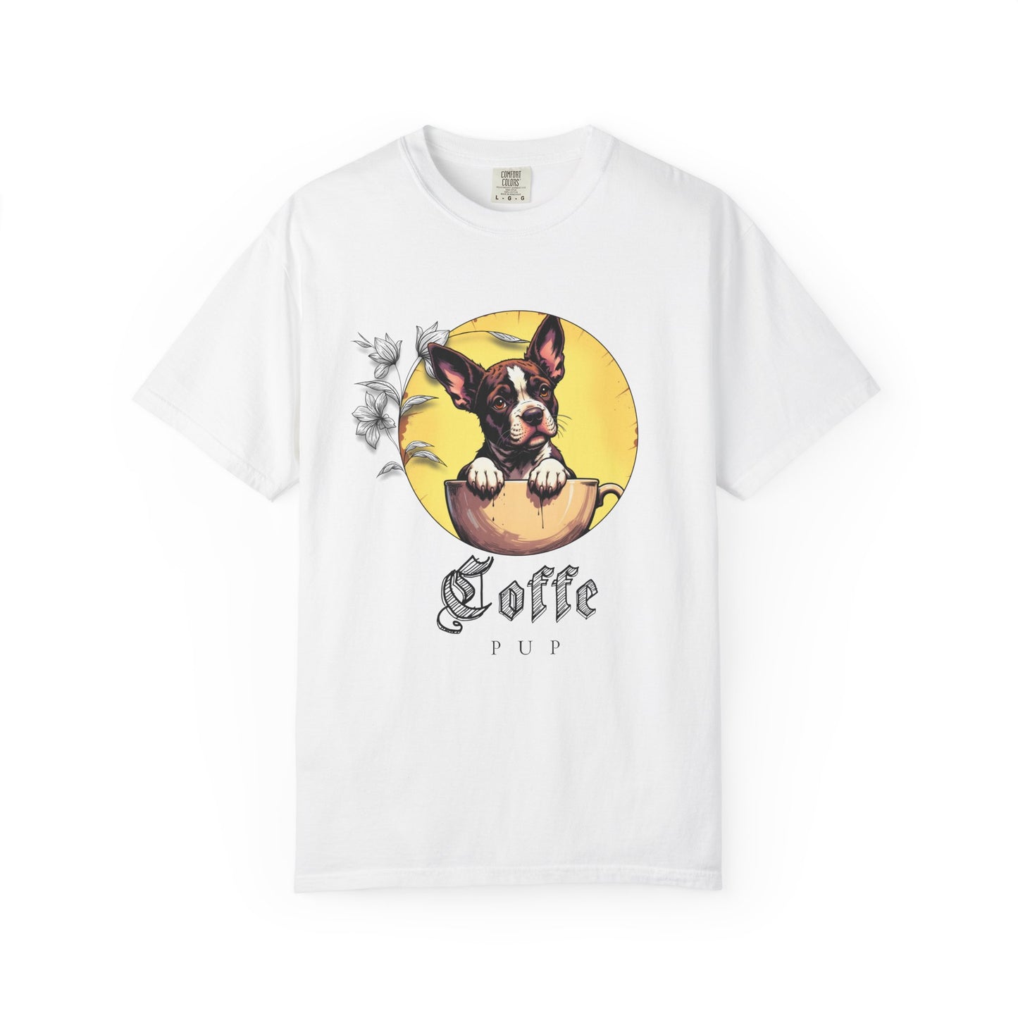 Coffee Pup Unisex Garment-Dyed T-shirt - Cute Dog Lovers Tee