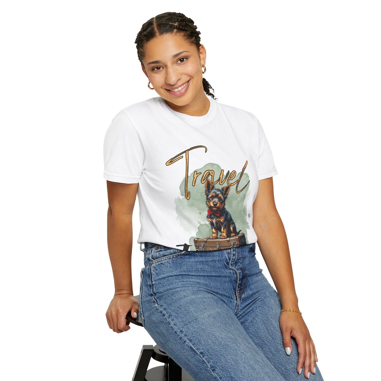 Travel Time Unisex Garment-Dyed T-Shirt with Dog Design