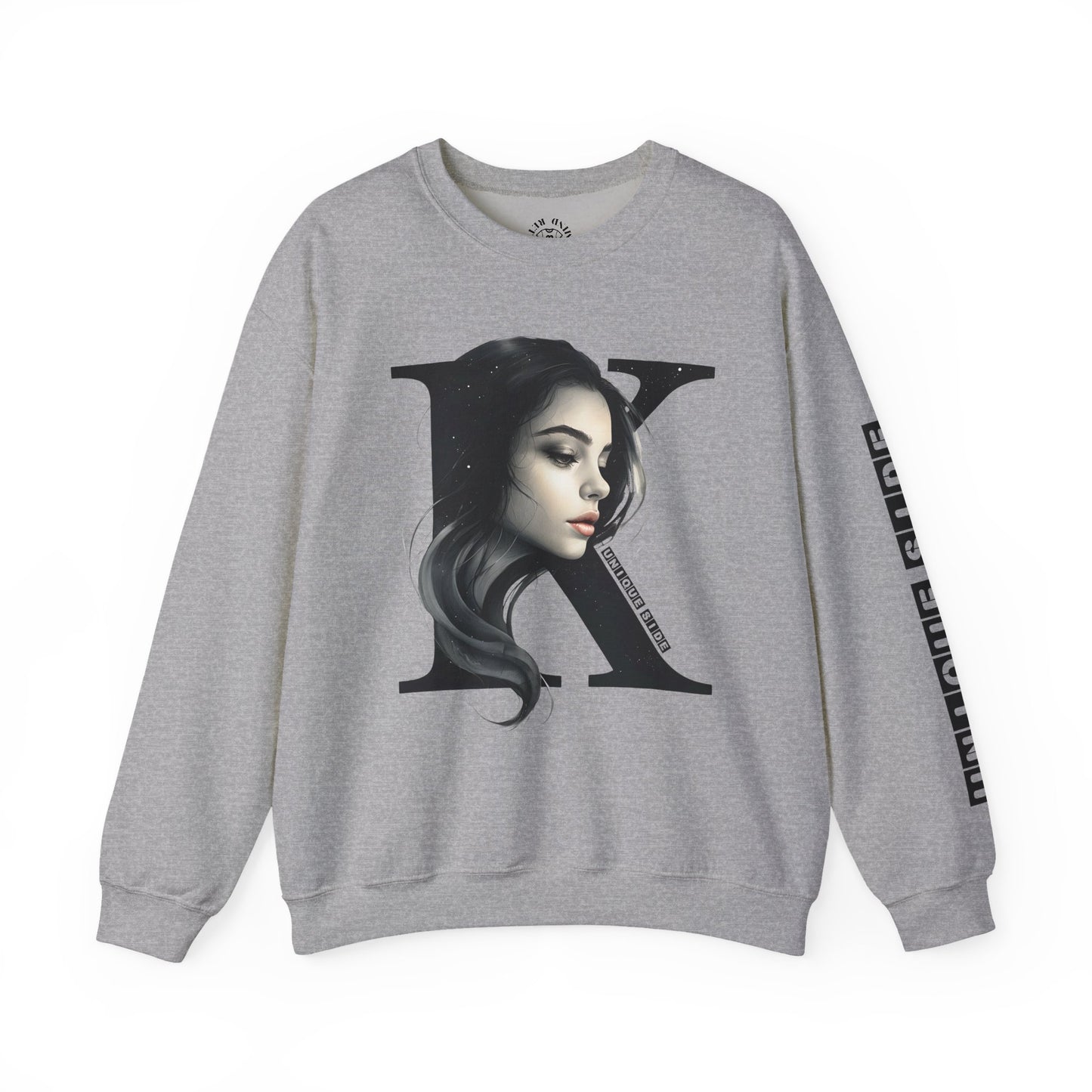 Letter K, Stylish Artistic Sweatshirt, Trendy Crewneck, Graphic Sweater, Cozy Unisex Top, Unique Gift for Art Lovers, Everyday Comfort