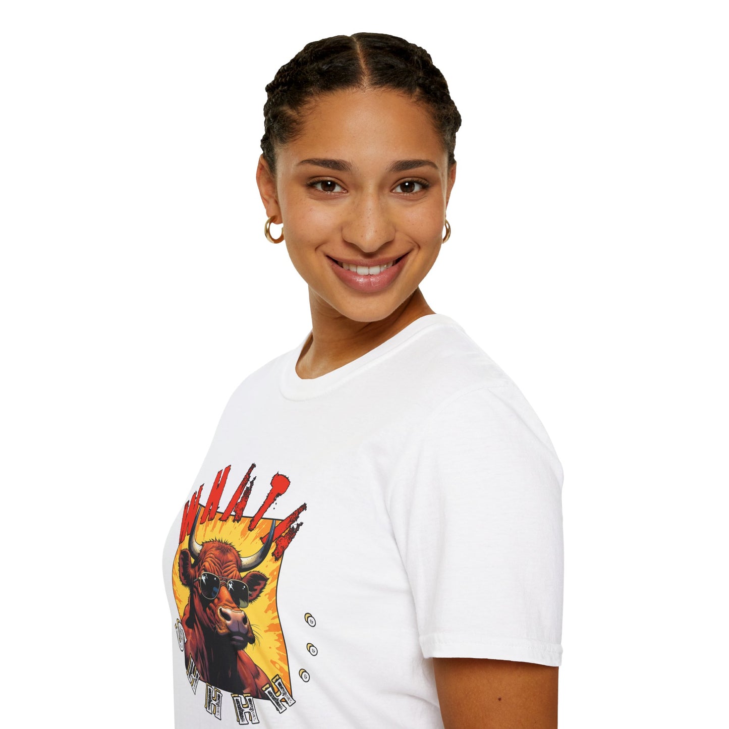 Whimsical Cow Graphic Unisex Softstyle T-Shirt - 'What bull Shhh...'