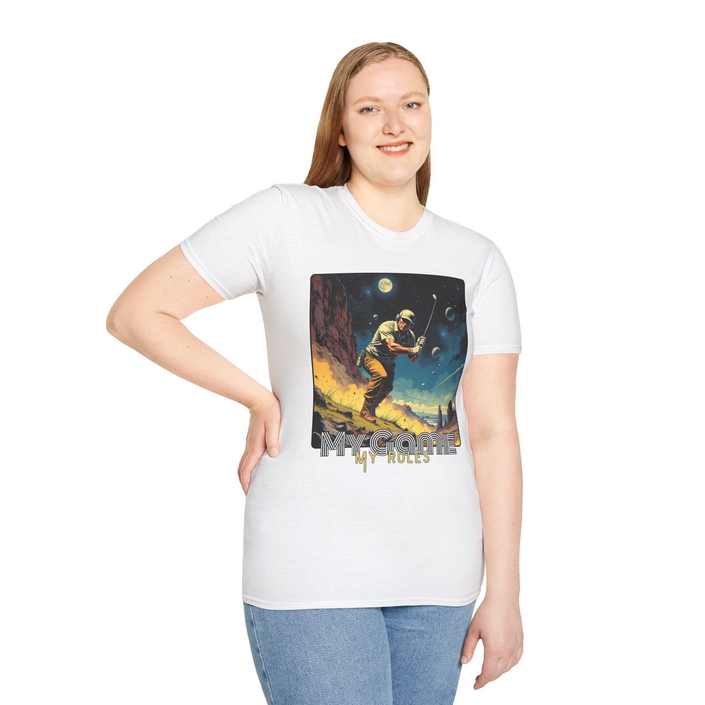 My Game, My Rules Unisex Softstyle T-Shirt - Retro Space Design, golf ,sport