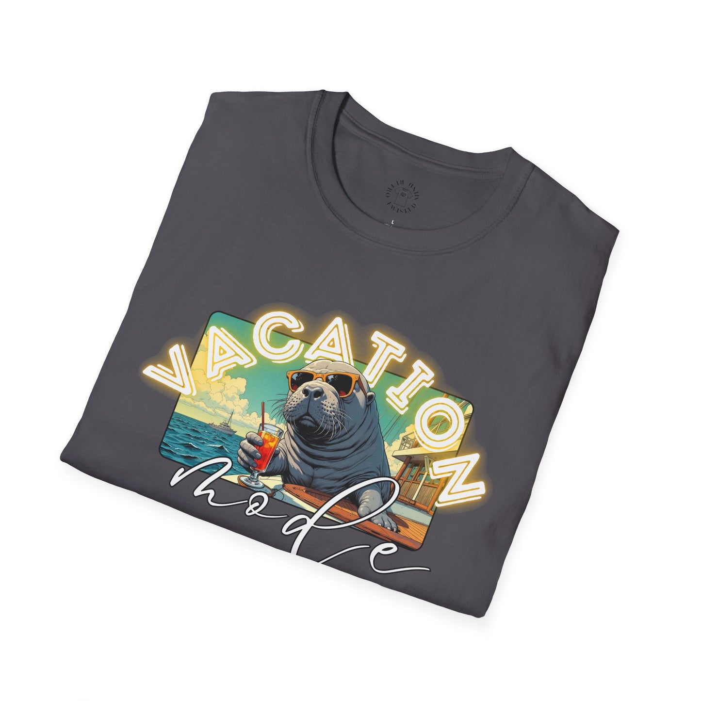 Funny Vacation Mode Unisex Softstyle T-Shirt, manatee