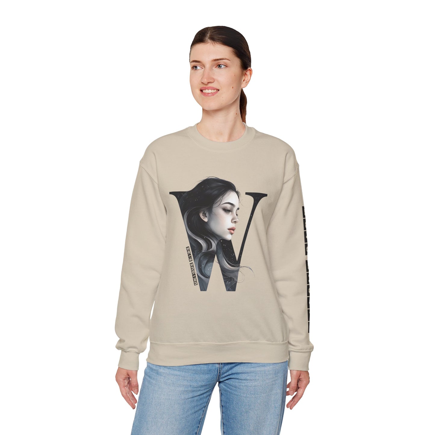 Letter W, Stylish Artistic Sweatshirt, Trendy Crewneck, Graphic Sweater, Cozy Unisex Top, Unique Gift for Art Lovers, Everyday Comfort