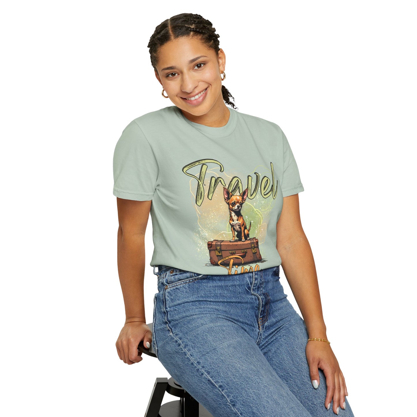 Travel Time Unisex Garment-Dyed T-Shirt - Cute Dog Design for Animal Lovers