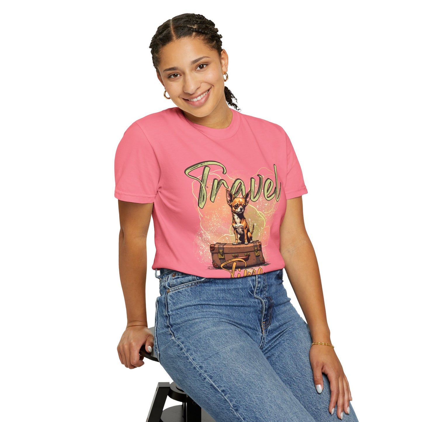 Travel Time Unisex Garment-Dyed T-Shirt - Cute Dog Design for Animal Lovers