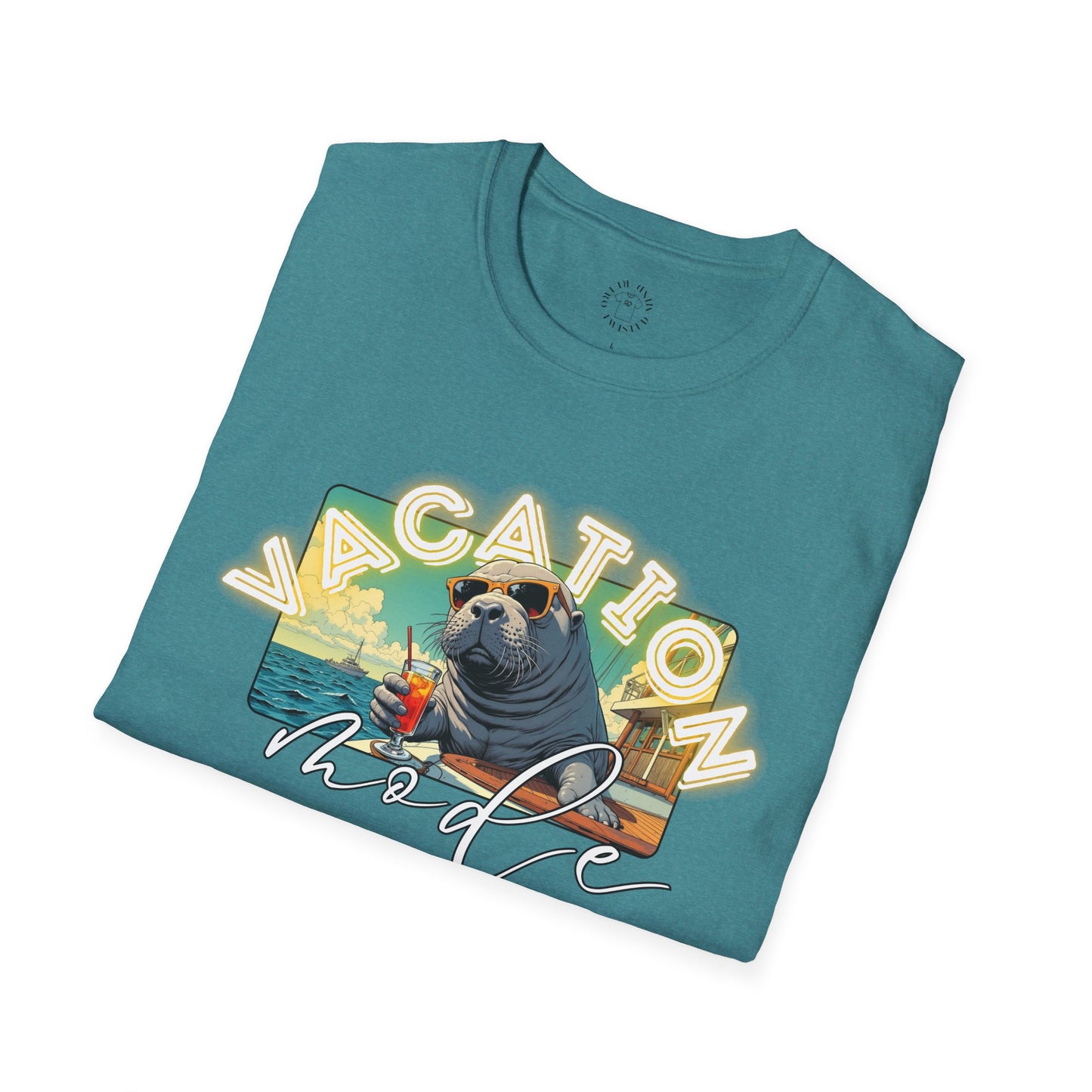 Funny Vacation Mode Unisex Softstyle T-Shirt, manatee