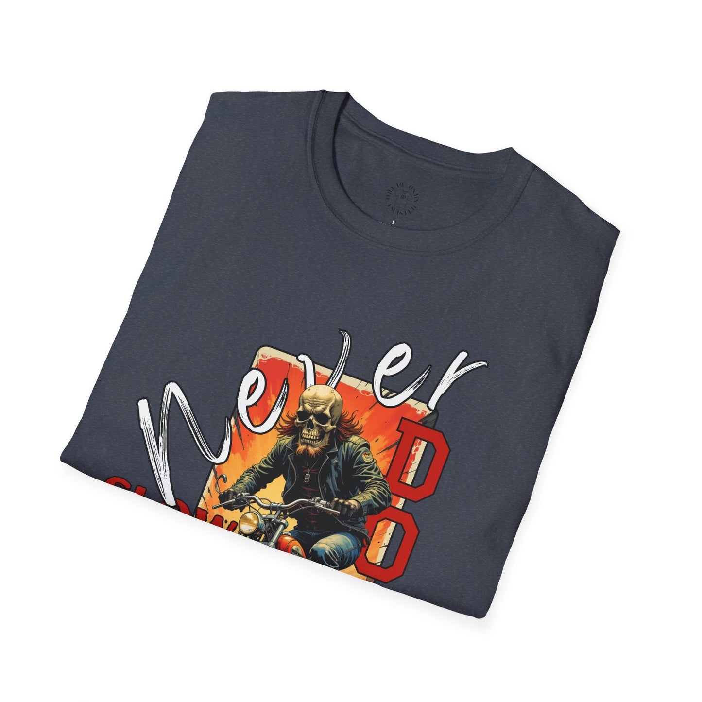 Never Slow Down Motorcycle T-Shirt - Unisex Softstyle Graphic Tee,biker, scull ,twisted
