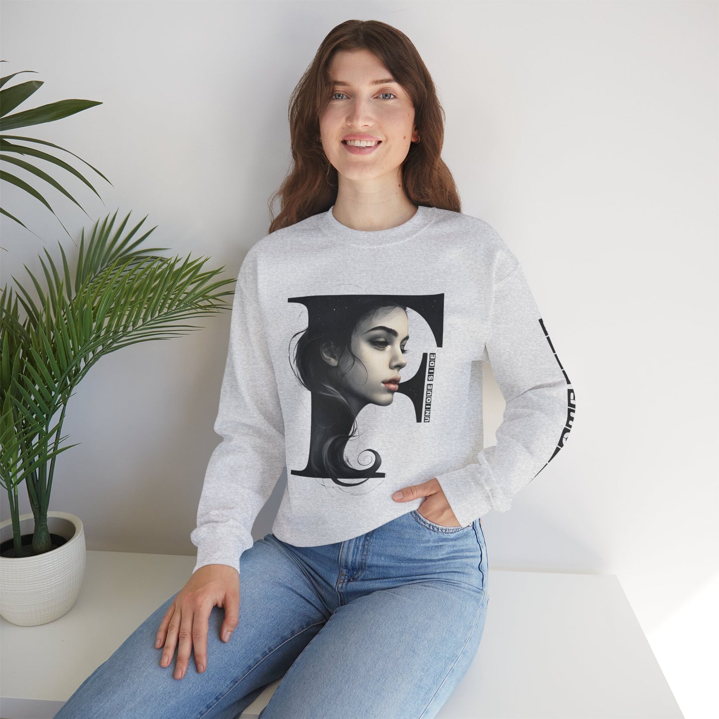 Letter F, Stylish Artistic Sweatshirt, Trendy Crewneck, Graphic Sweater, Cozy Unisex Top, Unique Gift for Art Lovers, Everyday Comfort