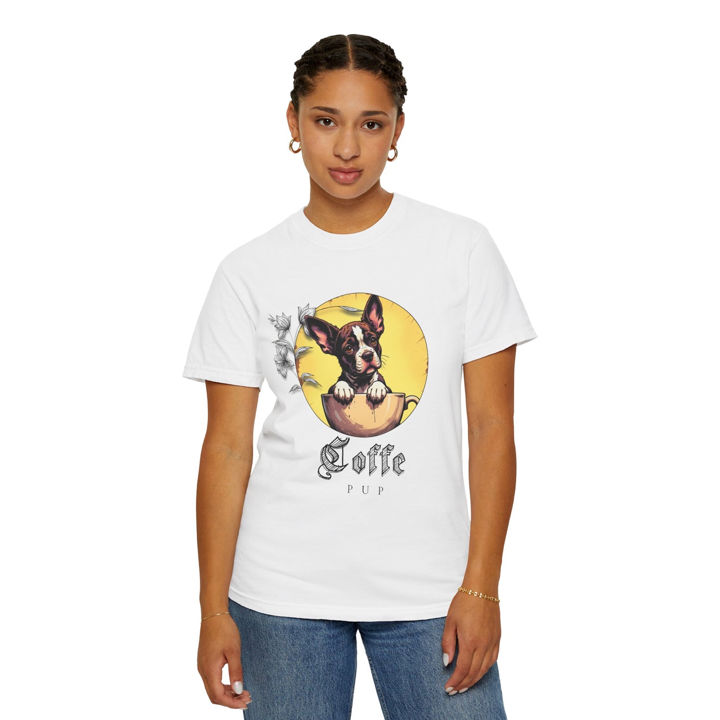 Coffee Pup Unisex Garment-Dyed T-shirt - Cute Dog Lovers Tee