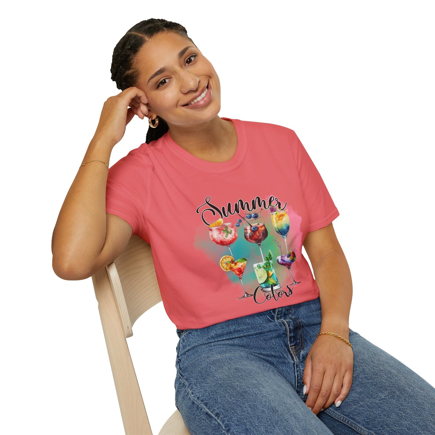 Summer Colors Cocktail T-Shirt, Unisex Tee, Fun Summer Wear, Gift for Cocktails Lovers, Beach Party Shirt, Vacation Top