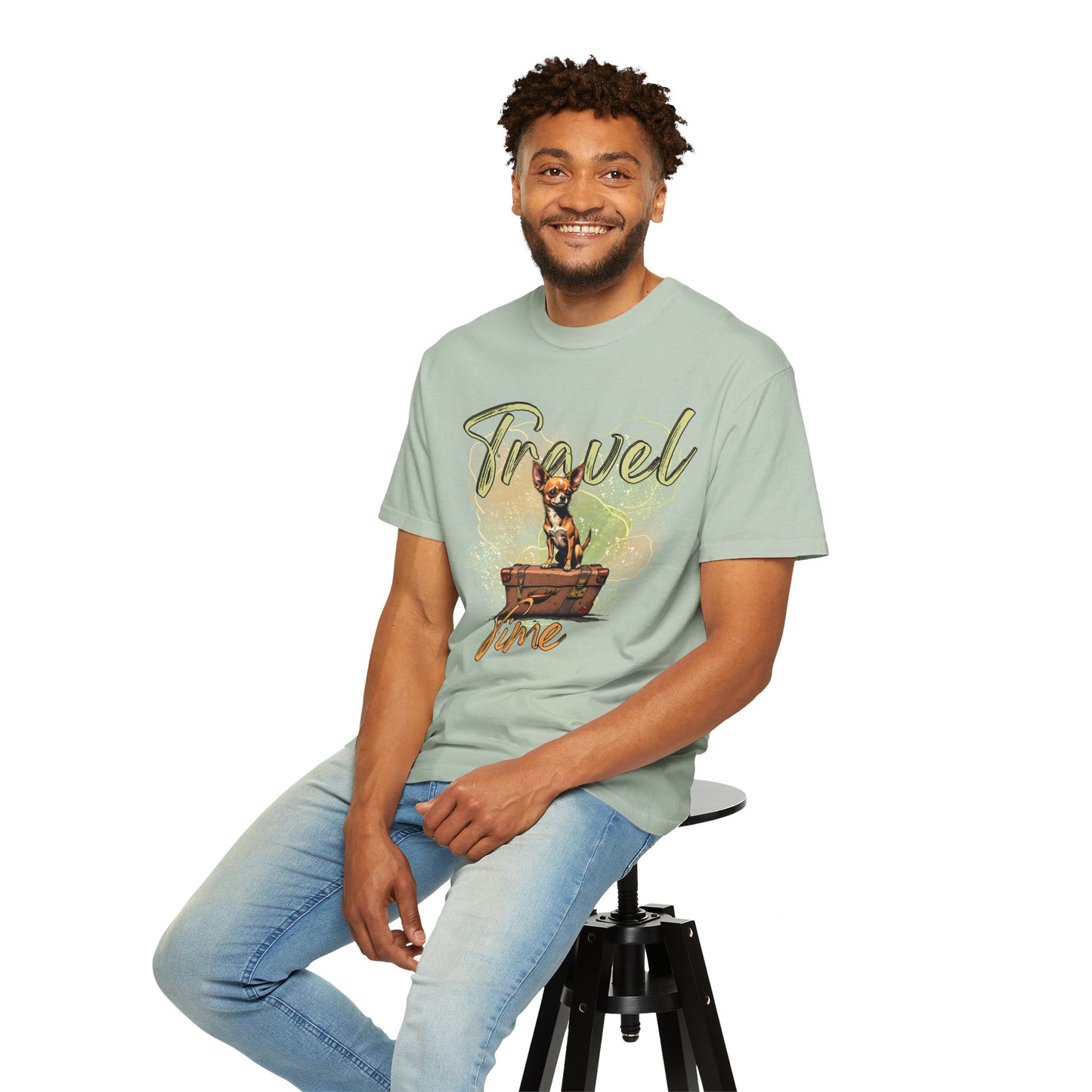 Travel Time Unisex Garment-Dyed T-Shirt - Cute Dog Design for Animal Lovers
