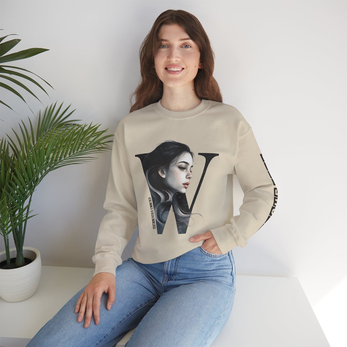 Letter W, Stylish Artistic Sweatshirt, Trendy Crewneck, Graphic Sweater, Cozy Unisex Top, Unique Gift for Art Lovers, Everyday Comfort