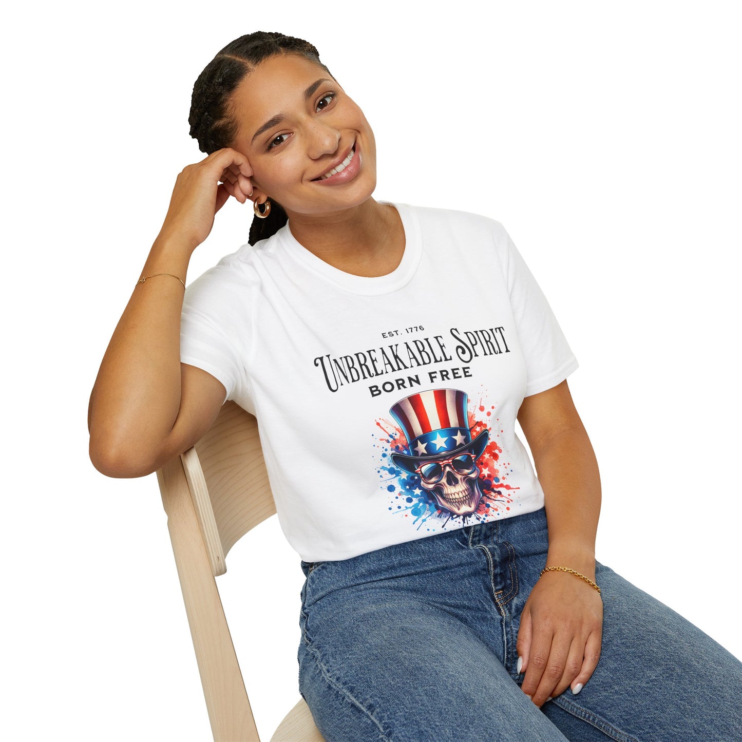 Unisex Softstyle T-Shirt - Unbreakable Spirit Skull Design - Perfect for Independence Day