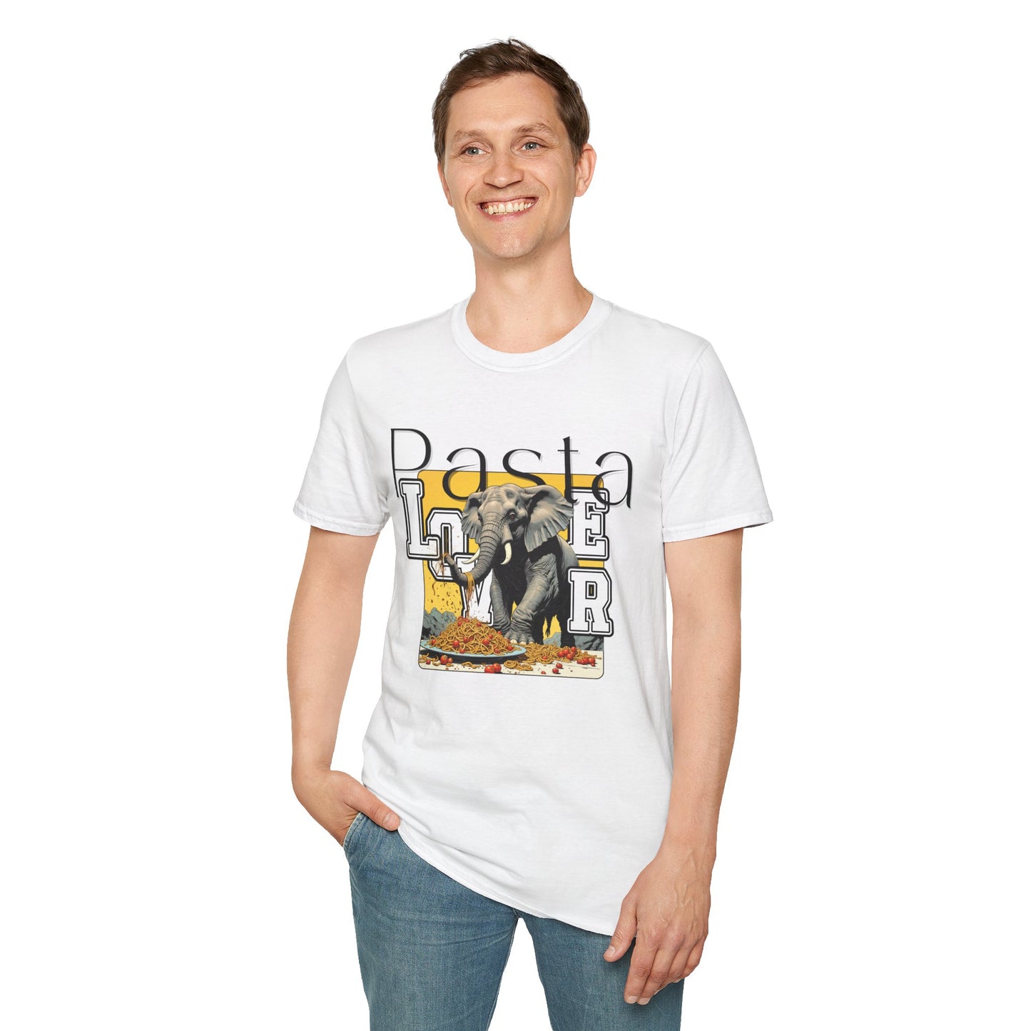 Pasta Lover Unisex Softstyle T-Shirt - Playful Elephant Graphic Tee,elephant,twisted
