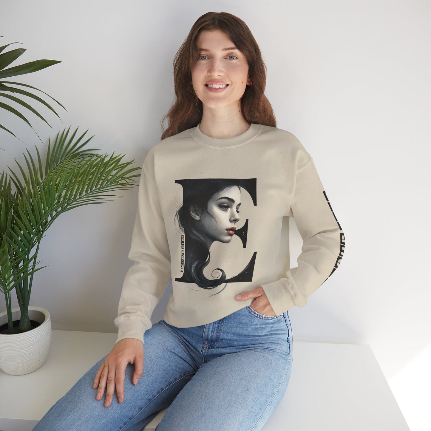 Letter E, Stylish Artistic Sweatshirt, Trendy Crewneck, Graphic Sweater, Cozy Unisex Top, Unique Gift for Art Lovers, Everyday Comfort
