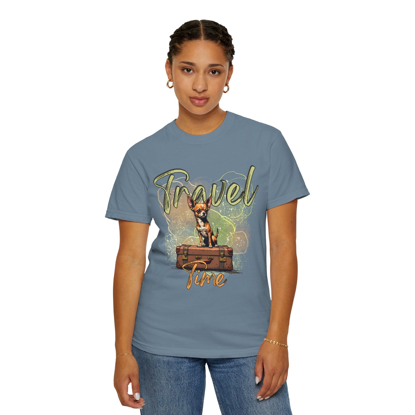 Travel Time Unisex Garment-Dyed T-Shirt - Cute Dog Design for Animal Lovers
