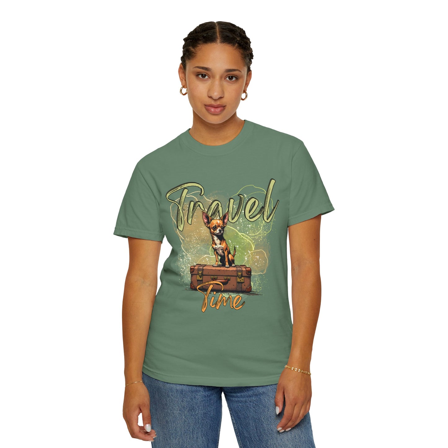 Travel Time Unisex Garment-Dyed T-Shirt - Cute Dog Design for Animal Lovers