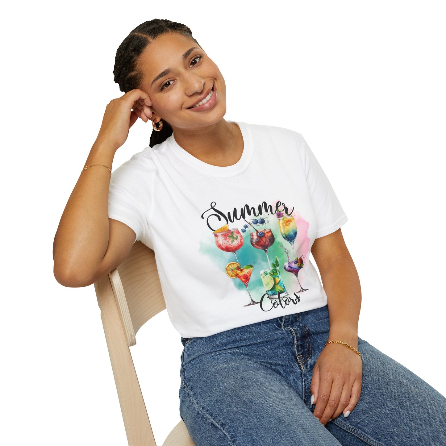 Summer Colors Cocktail T-Shirt, Unisex Tee, Fun Summer Wear, Gift for Cocktails Lovers, Beach Party Shirt, Vacation Top