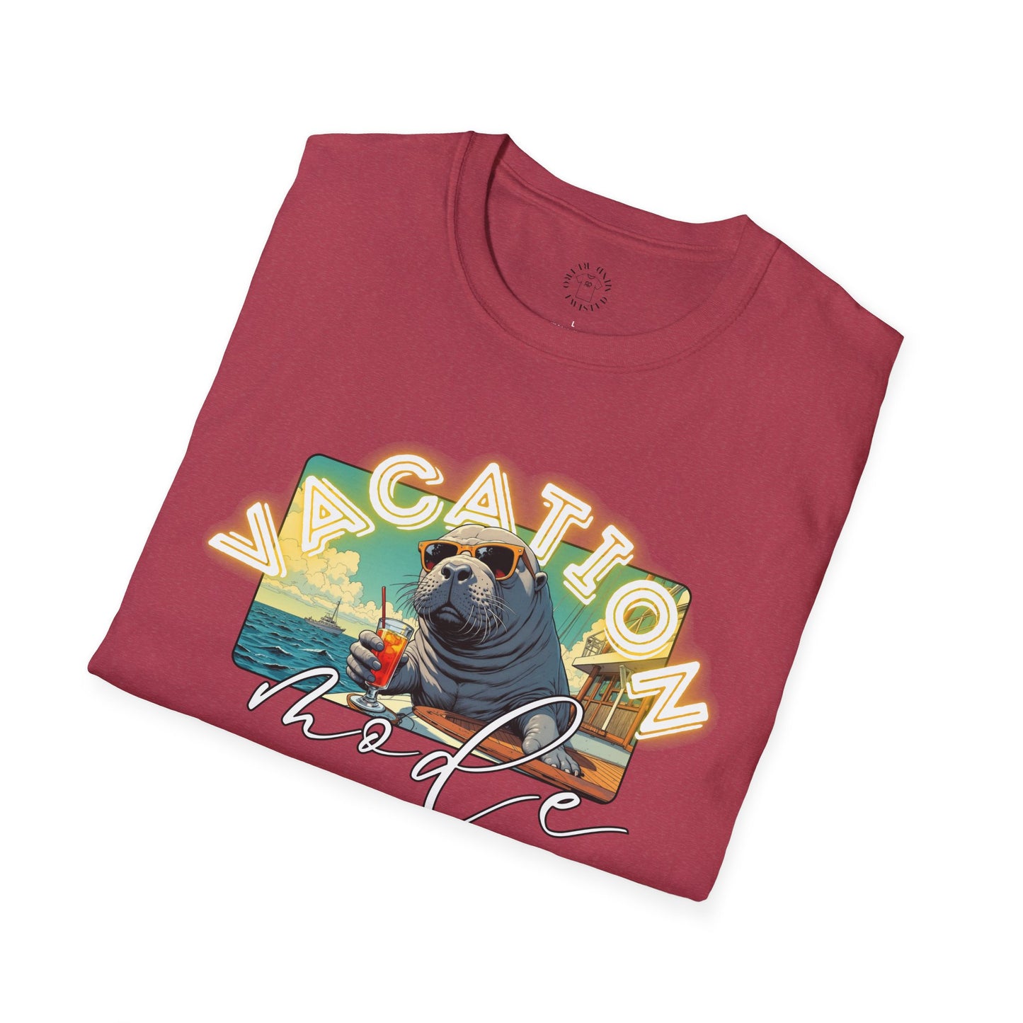 Funny Vacation Mode Unisex Softstyle T-Shirt, manatee