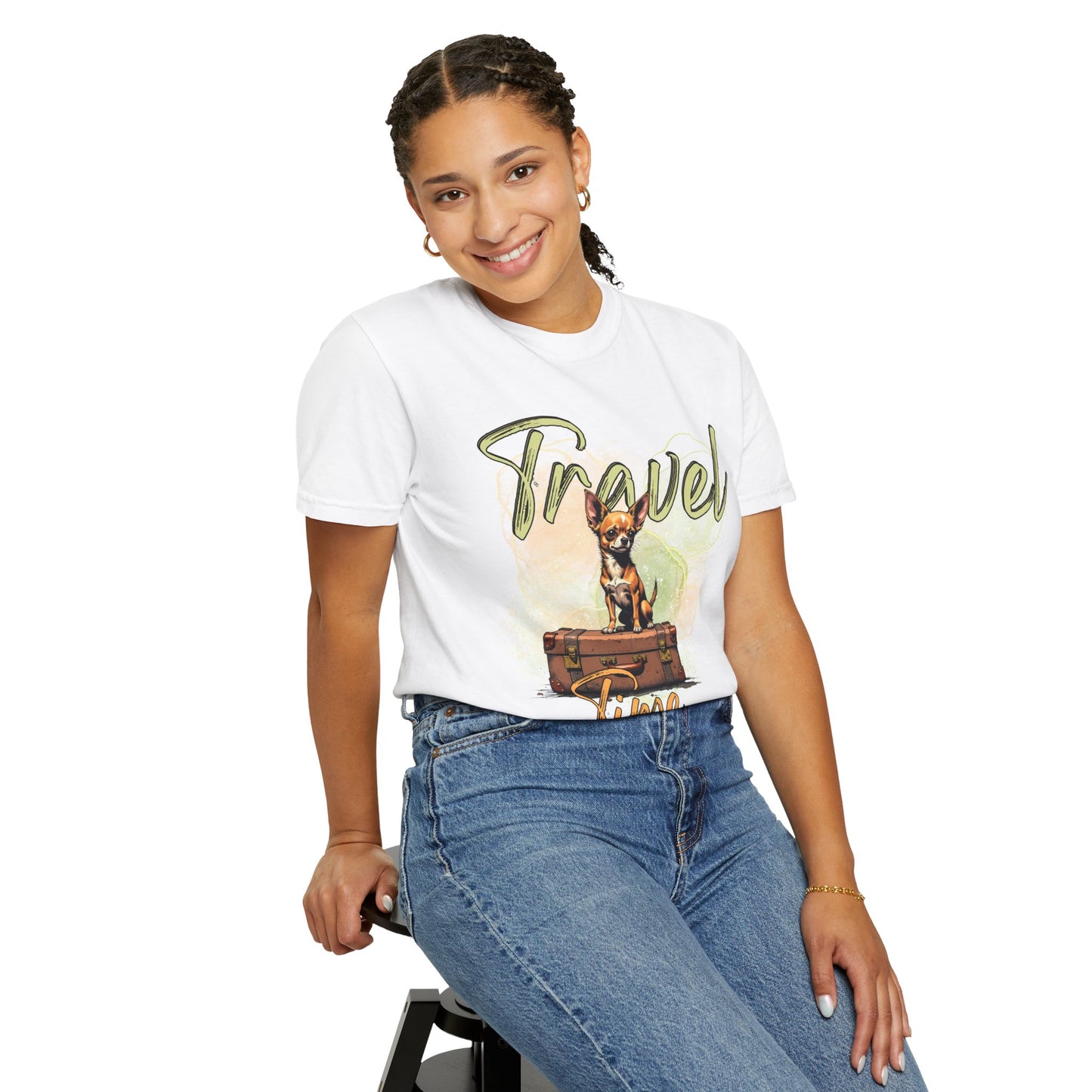Travel Time Unisex Garment-Dyed T-Shirt - Cute Dog Design for Animal Lovers