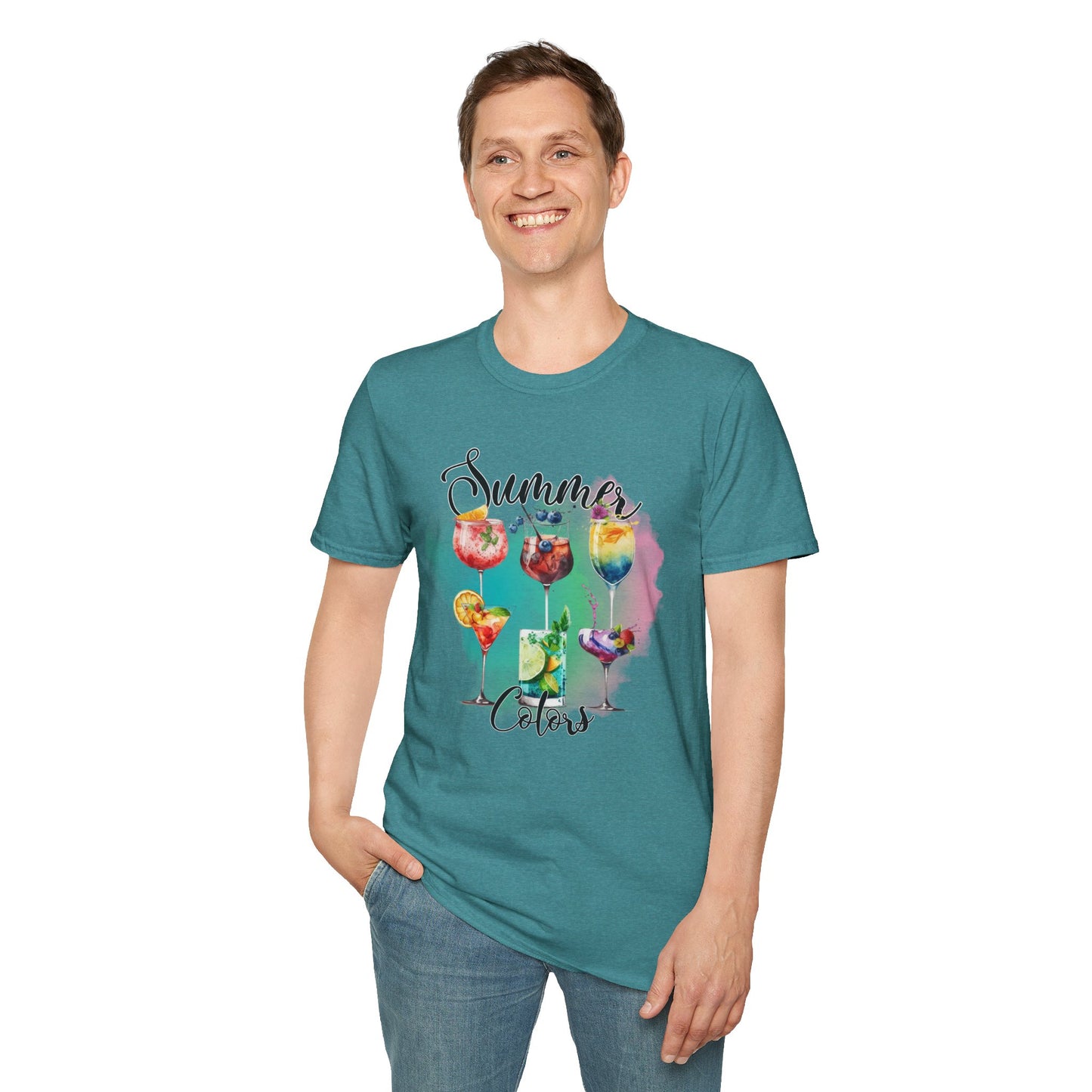 Summer Colors Cocktail T-Shirt, Unisex Tee, Fun Summer Wear, Gift for Cocktails Lovers, Beach Party Shirt, Vacation Top