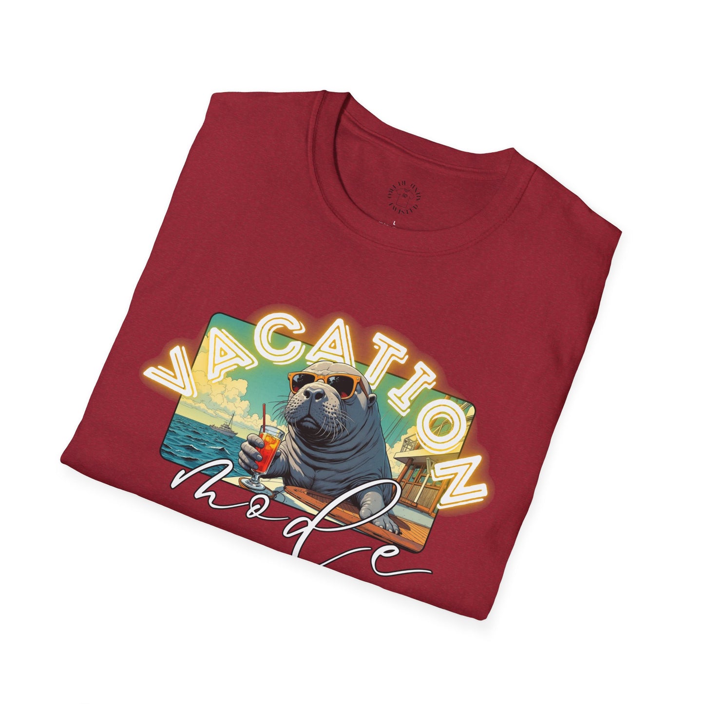Funny Vacation Mode Unisex Softstyle T-Shirt, manatee
