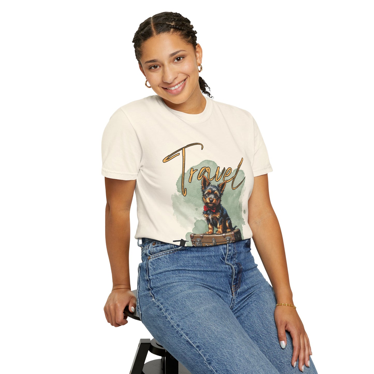 Travel Time Unisex Garment-Dyed T-Shirt with Dog Design